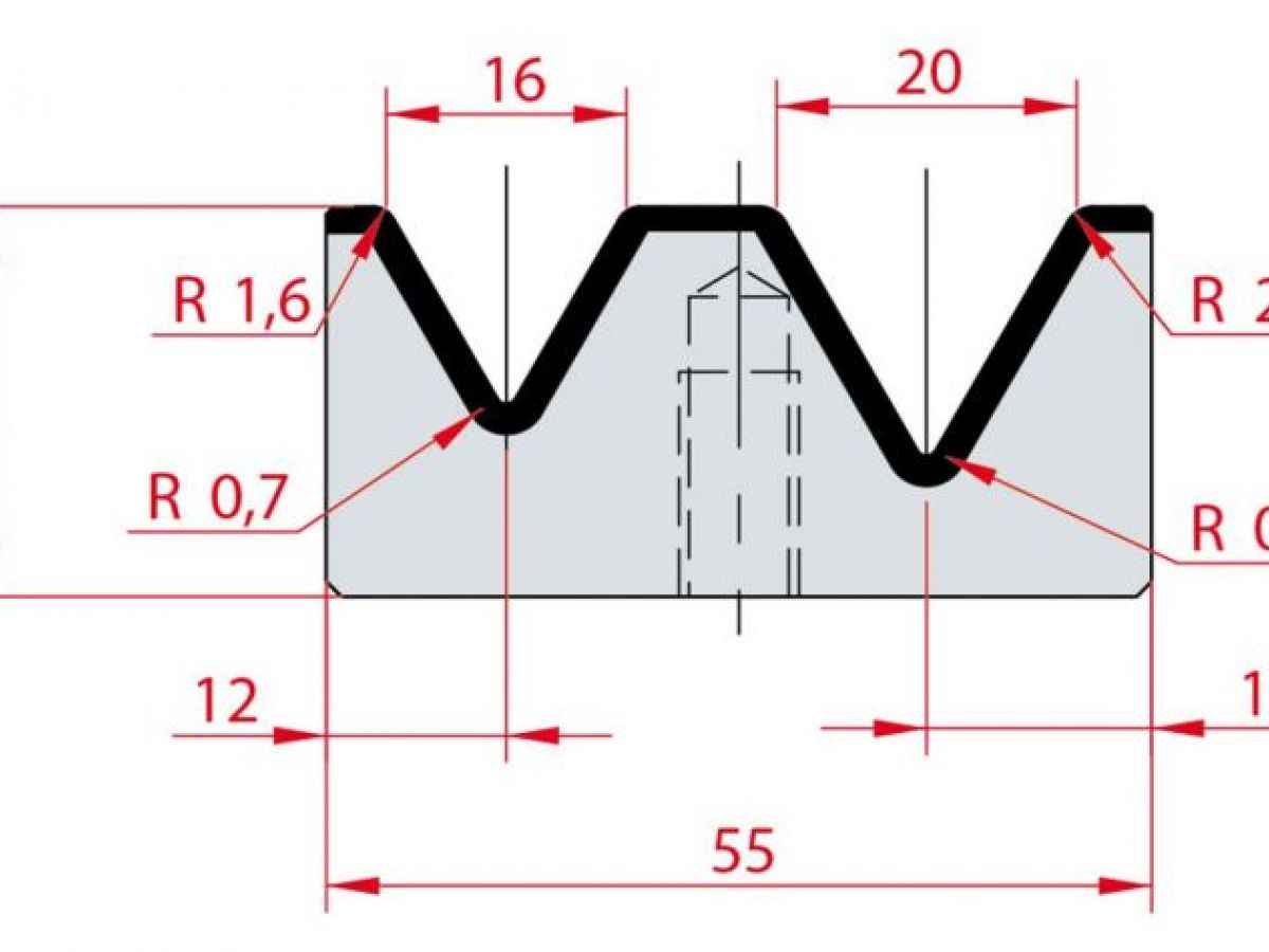 Cối chấn 2V 16/20 a=60º H26 Max. T/m=100