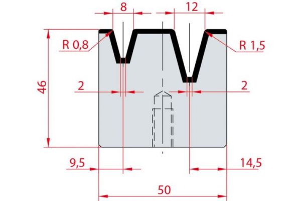 Cối chấn 2V 8/12 a=30º H46 Max. T/m=100