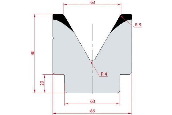 Cối chấn 1V 63 α=60º H86 Max. T/m=100